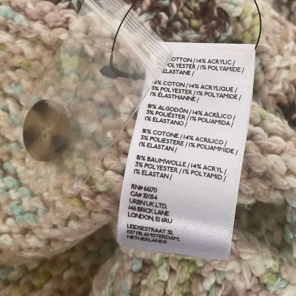 Free People Isabella Cardigan Chunky Knit Slouchy Brown Cream Patchwork L